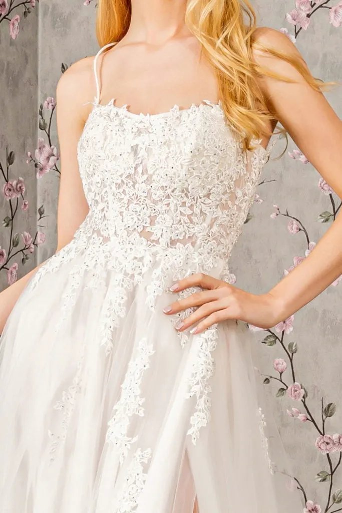 Embroidery Bead Sheer Bodice Open Back Mesh Wedding Gown by Tux-USA