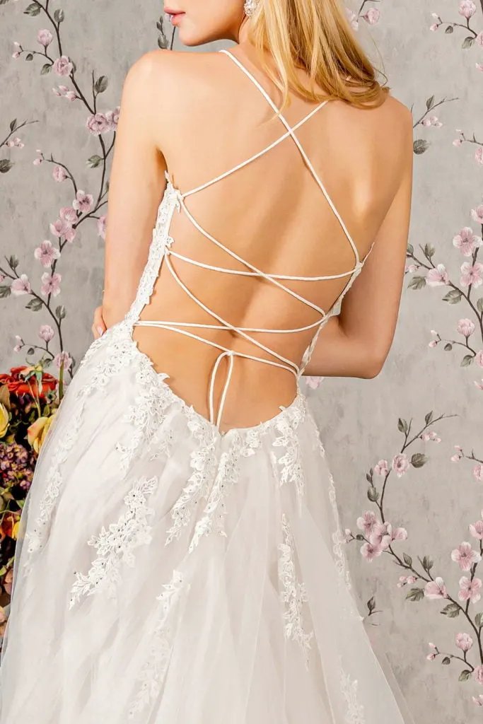 Embroidery Bead Sheer Bodice Open Back Mesh Wedding Gown by Tux-USA