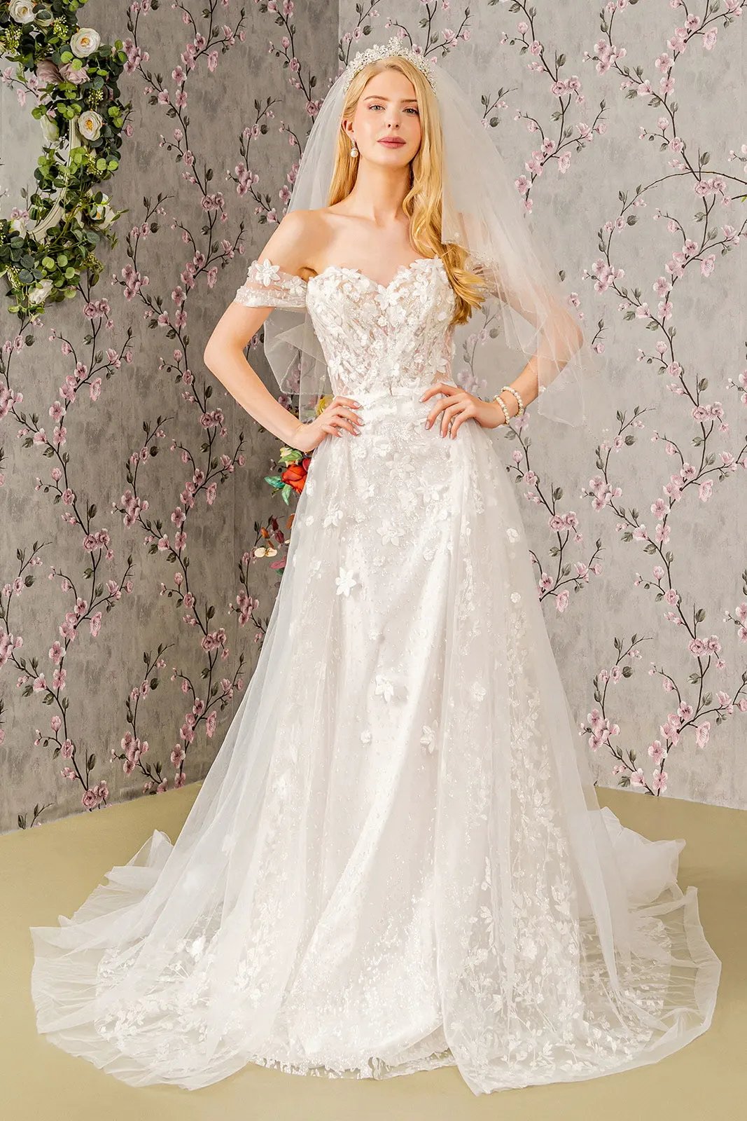 Jewel Glitter Sheer Bodice Mesh A-line Long Dress w/ Long Mesh Cape by Tux-USA