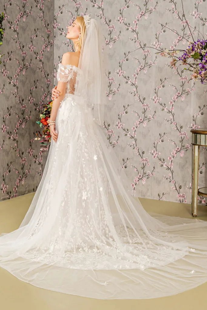 Jewel Glitter Sheer Bodice Mesh A-line Long Dress w/ Long Mesh Cape by Tux-USA