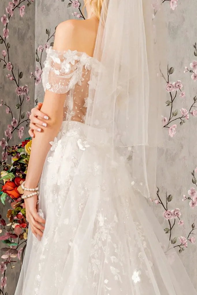 Jewel Glitter Sheer Bodice Mesh A-line Long Dress w/ Long Mesh Cape by Tux-USA
