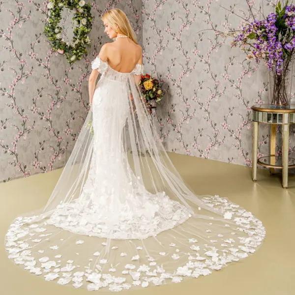Floral Embroidery Mesh Mermaid Wedding Gown w/ Long Back Drape by Tux-USA