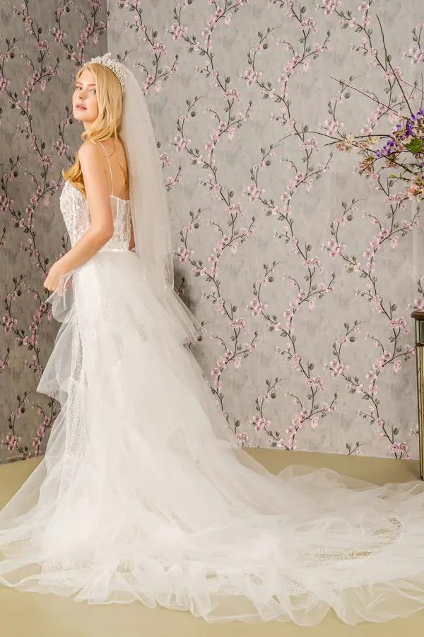 Embroidery Bead Mesh Mermaid Wedding Gown w/ Mesh Long Cape by Tux-USA