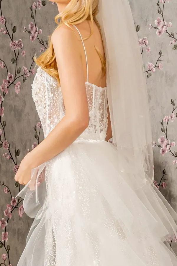 Embroidery Bead Mesh Mermaid Wedding Gown w/ Mesh Long Cape by Tux-USA