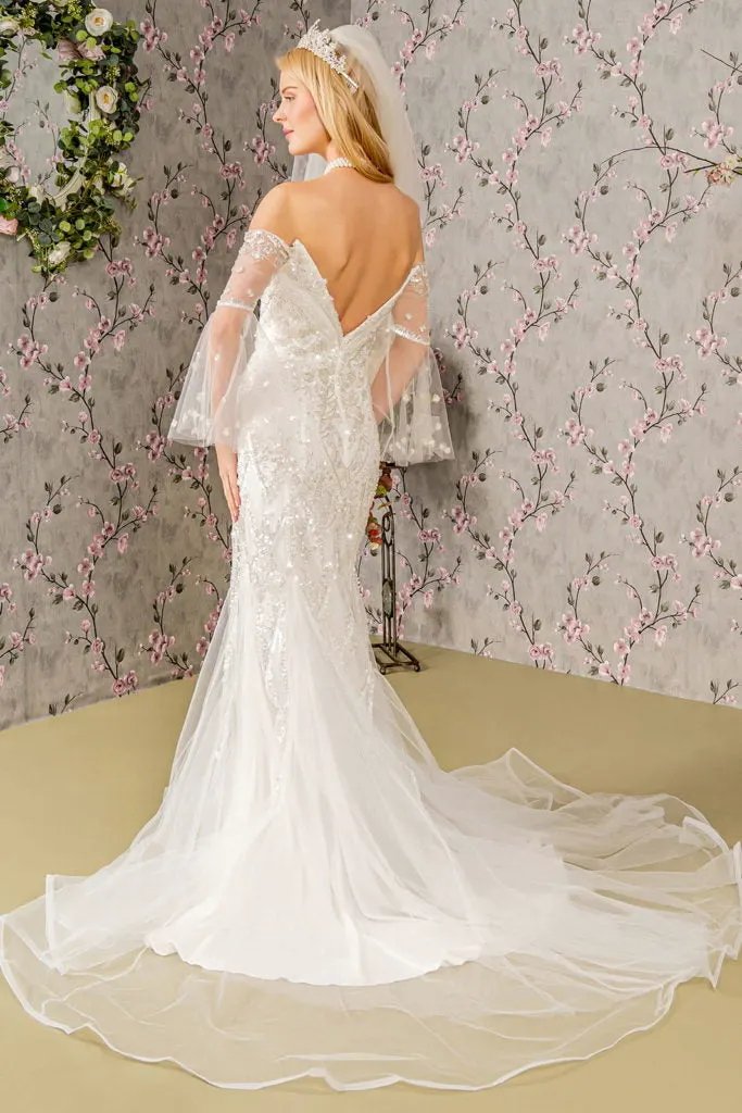 Bead Sequin Mesh Mermaid Wedding Gown w/ Long Sleeves by Tux-USA