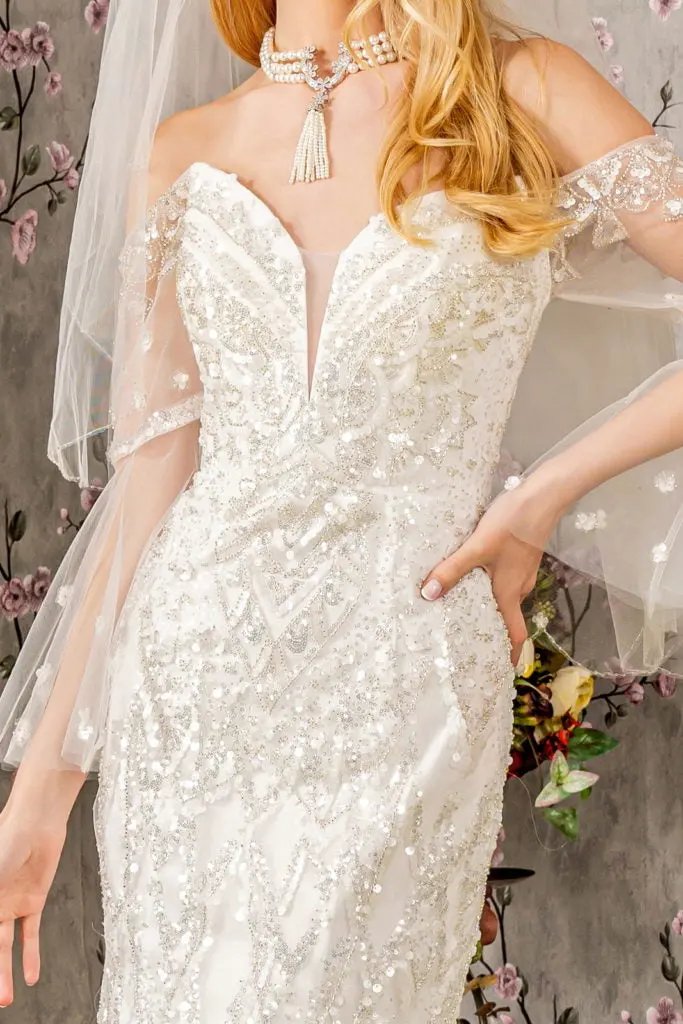 Bead Sequin Mesh Mermaid Wedding Gown w/ Long Sleeves by Tux-USA