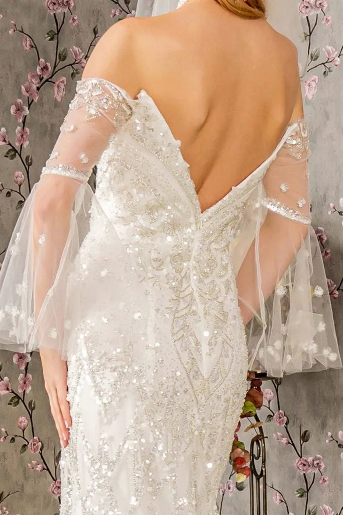 Bead Sequin Mesh Mermaid Wedding Gown w/ Long Sleeves by Tux-USA