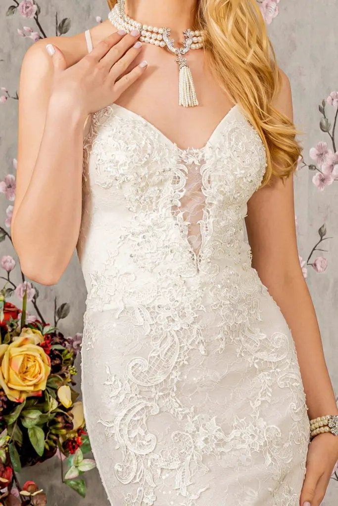 Floral Embroidery Illusion Sweetheart Lace Mermaid Wedding Gown by Tux-USA