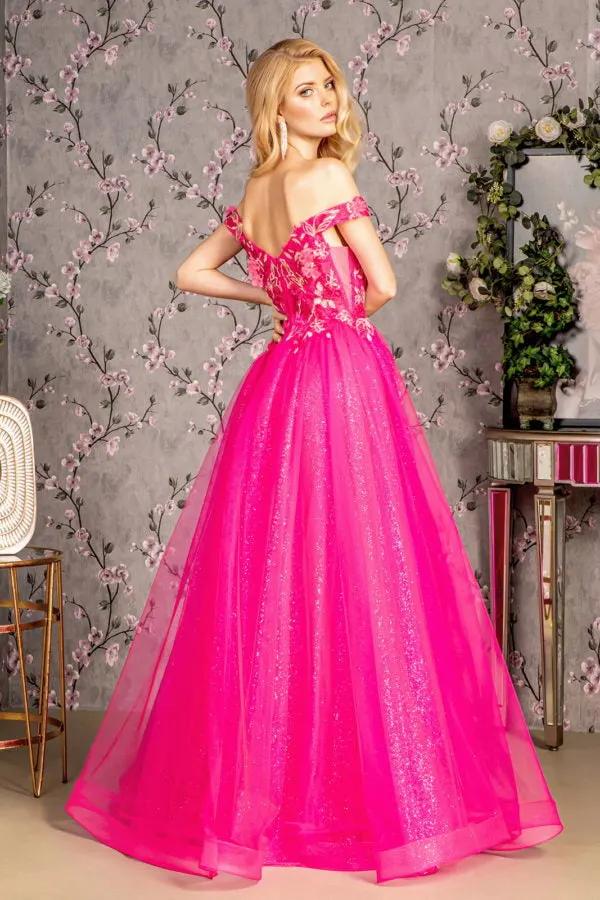 3-D Flower Emboridery Sheer Bodice Mesh A-line Long Dress by Tux-USA