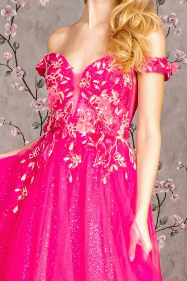3-D Flower Emboridery Sheer Bodice Mesh A-line Long Dress by Tux-USA