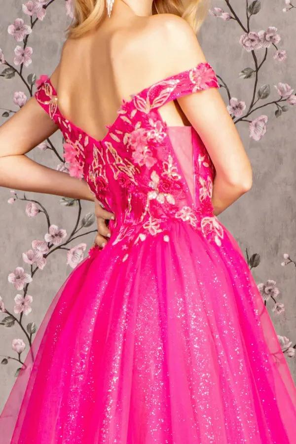 3-D Flower Emboridery Sheer Bodice Mesh A-line Long Dress by Tux-USA
