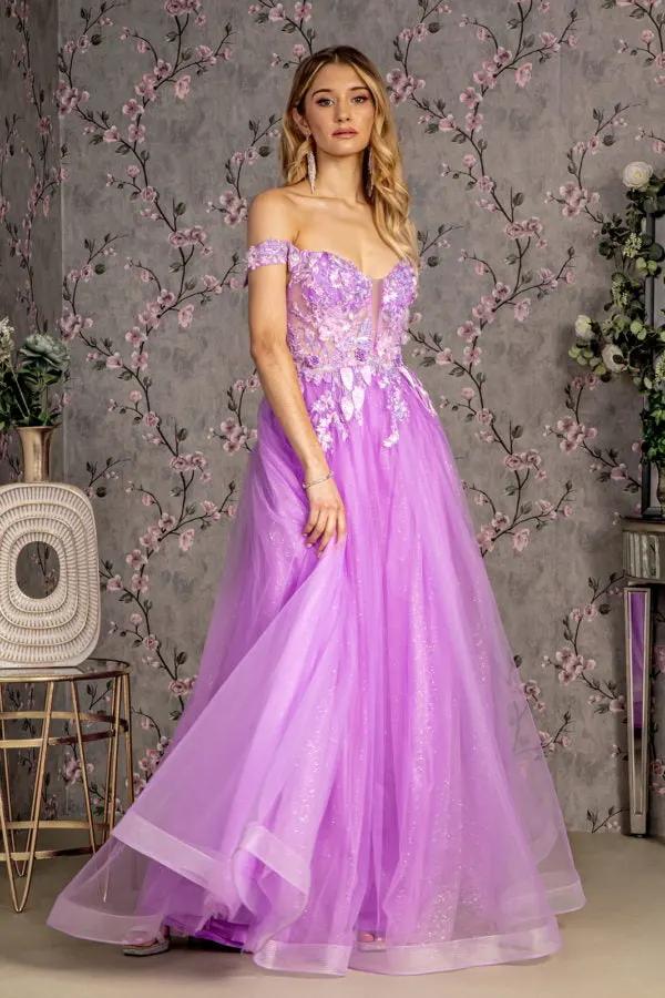 3-D Flower Emboridery Sheer Bodice Mesh A-line Long Dress by Tux-USA