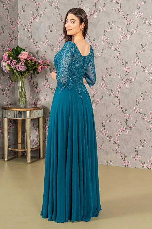 Bead Embroidery Sheer Neckline Chiffon Mermaid Long Dress by Tux-USA