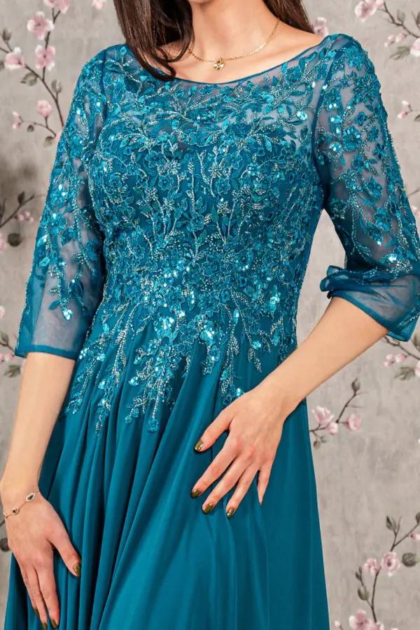 Bead Embroidery Sheer Neckline Chiffon Mermaid Long Dress by Tux-USA