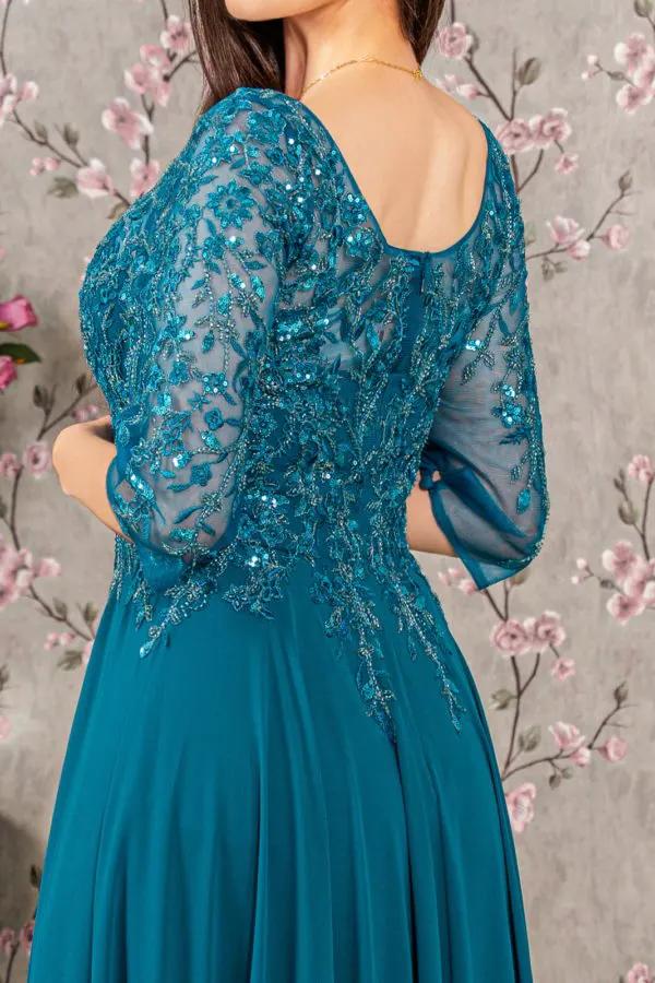 Bead Embroidery Sheer Neckline Chiffon Mermaid Long Dress by Tux-USA