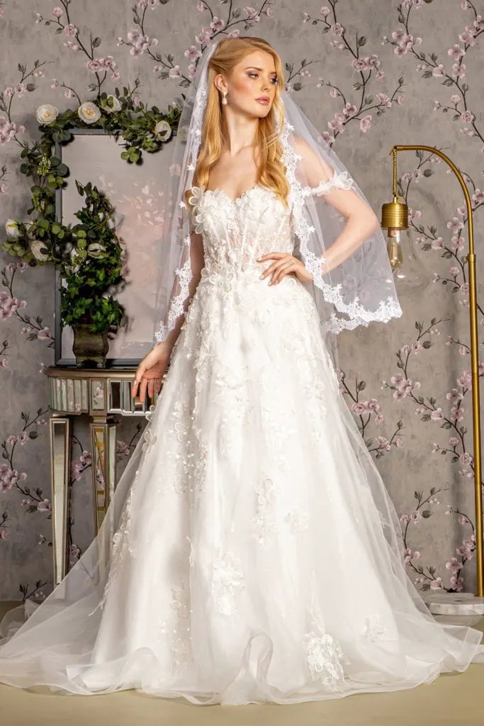 3-D Flower Sequin Off Shoulder Mesh A-line Long Dress w/ Side Drapes by Tux-USA