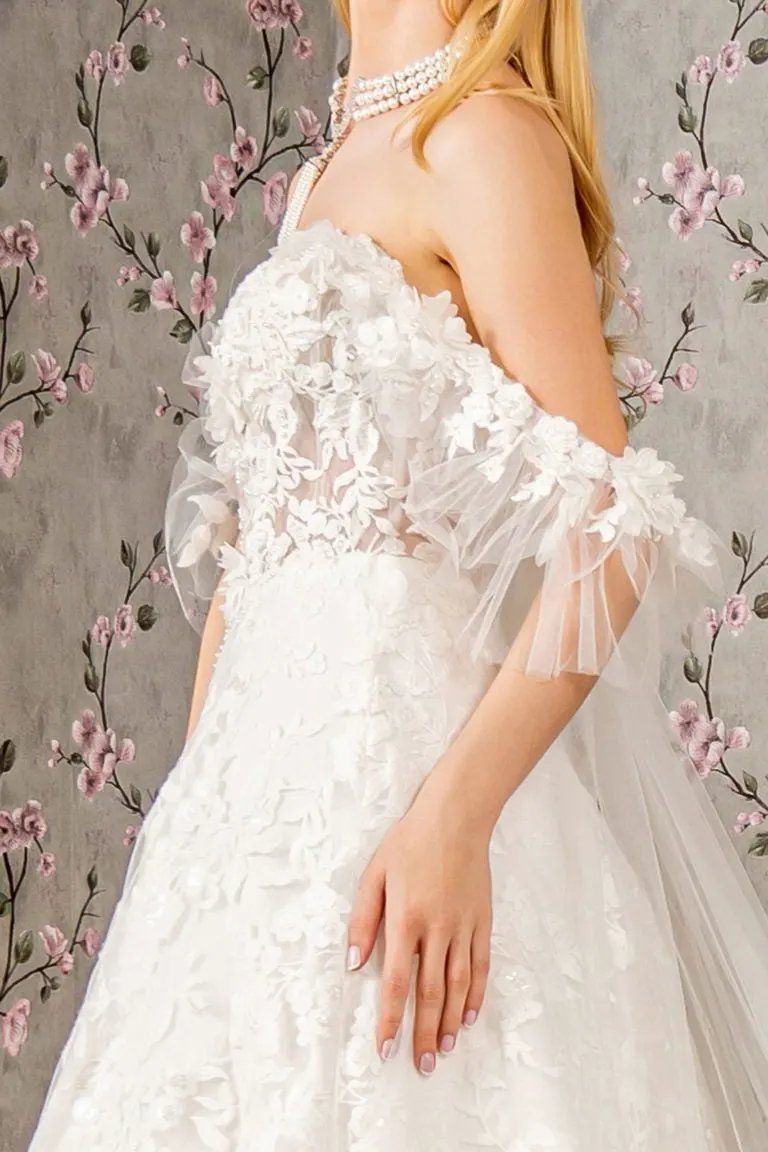 Sheer Bodice Sweetheart Mesh Ball Gown w/ Long Back Drape by Tux-USA