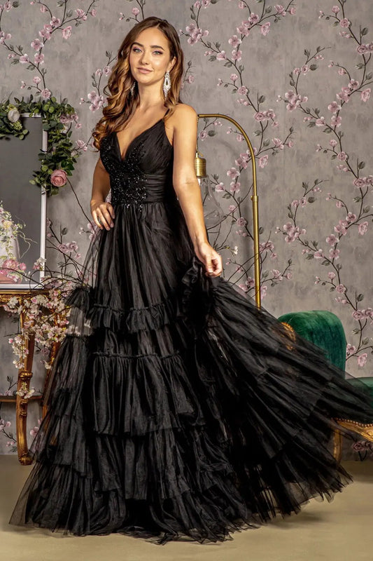Sequin Bead Sweetheart Ruffled Skirt Mesh A-line Long Dress by Tux-USA