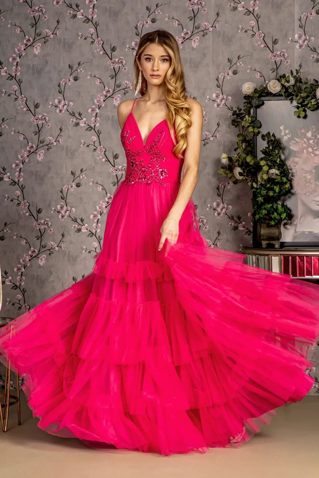 Sequin Bead Sweetheart Ruffled Skirt Mesh A-line Long Dress by Tux-USA