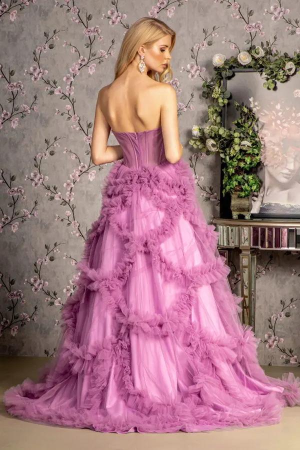 Strapless Sheer Bodice Ruffled Skirt Mesh A-line Long Dress by Tux-USA