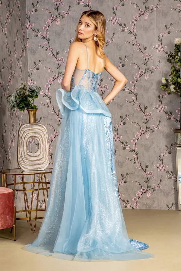 Glitter Mesh Mermaid Long Dress w/ Detachable Side Waist Drape by Tux-USA