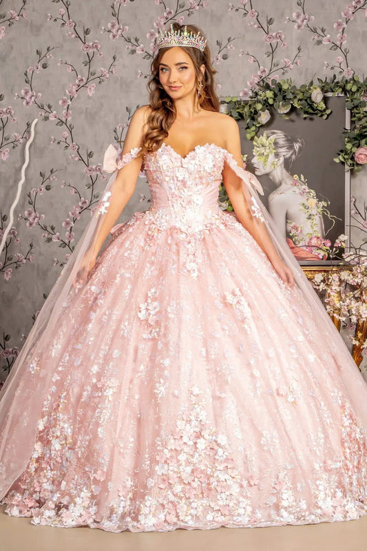 Detachable Ribbons Jewel Mesh Ball Gown w/ Side Mesh Long Drapes by Tux-USA