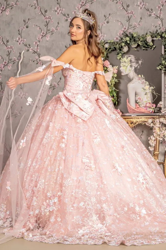 Detachable Ribbons Jewel Mesh Ball Gown w/ Side Mesh Long Drapes by Tux-USA