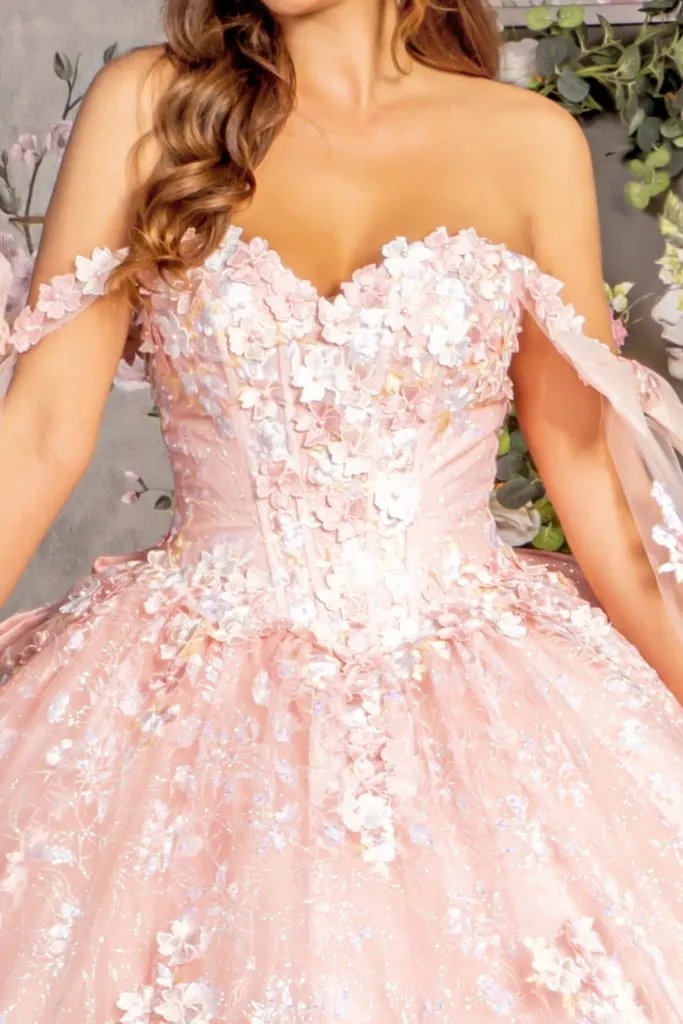 Detachable Ribbons Jewel Mesh Ball Gown w/ Side Mesh Long Drapes by Tux-USA