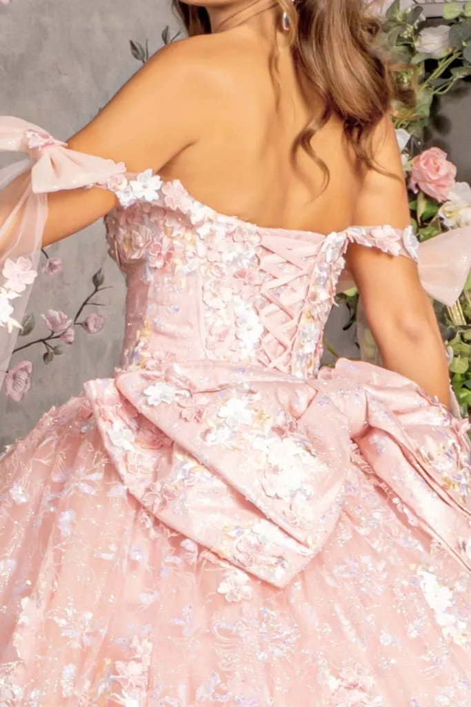 Detachable Ribbons Jewel Mesh Ball Gown w/ Side Mesh Long Drapes by Tux-USA
