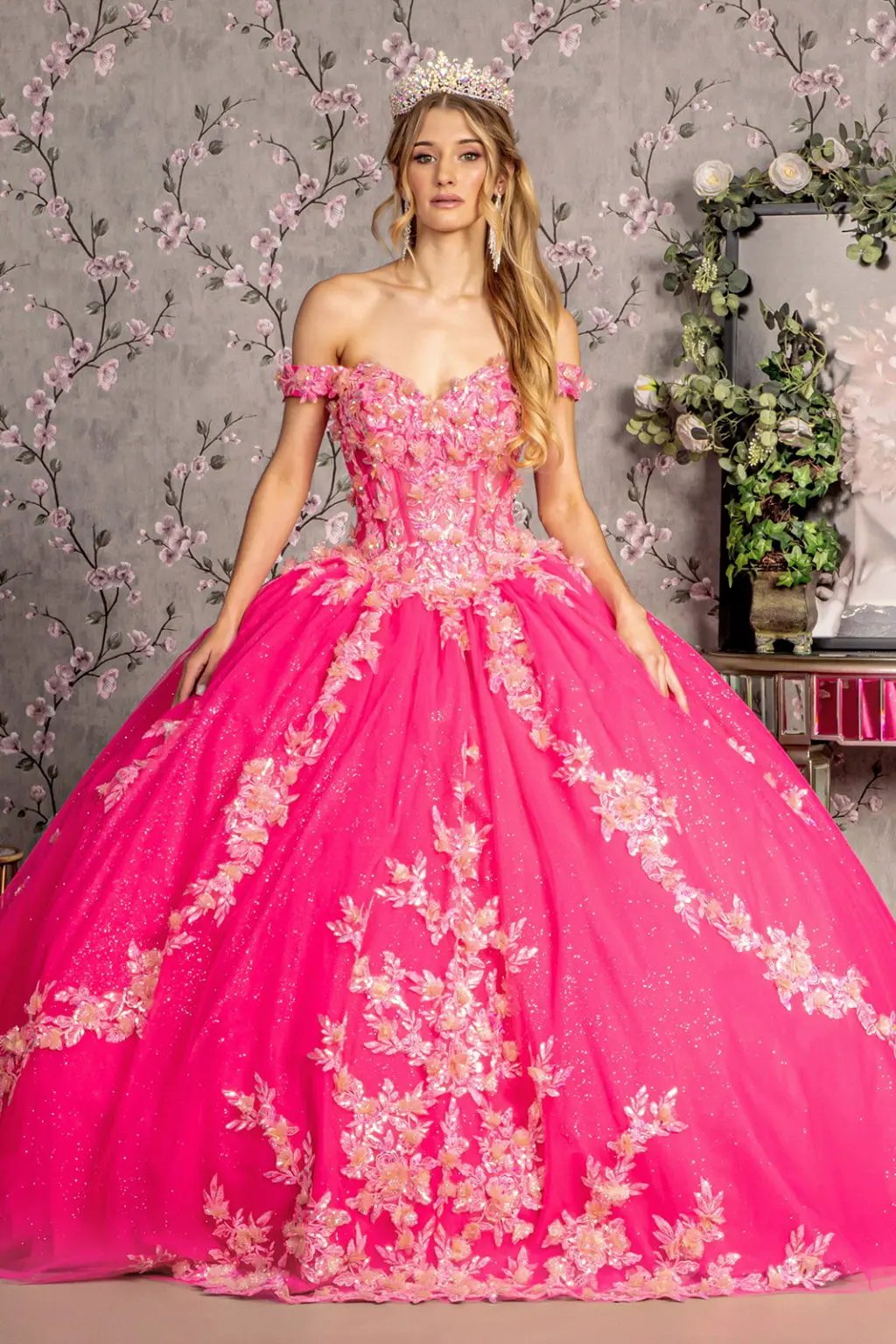 3-D Flower Jewel Sheer Corset Bodice Mesh Ball Gown by Tux-USA