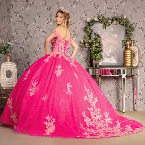 3-D Flower Jewel Sheer Corset Bodice Mesh Ball Gown by Tux-USA