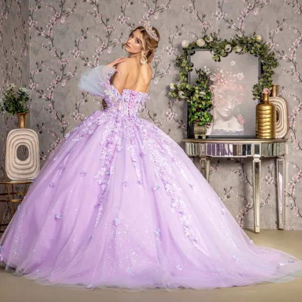 Jewel Sheer Bodice Mesh Ball Gown w/ Long Trumpet Sleeves by Tux-USA