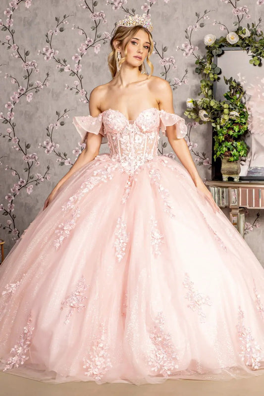 3-D Flower Illusion Sweetheart Sheer Bodice Mesh Ball Gown by Tux-USA