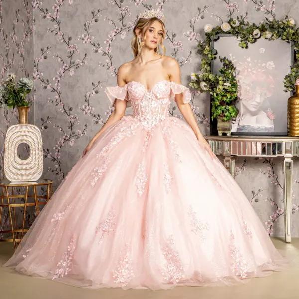 3-D Flower Illusion Sweetheart Sheer Bodice Mesh Ball Gown by Tux-USA