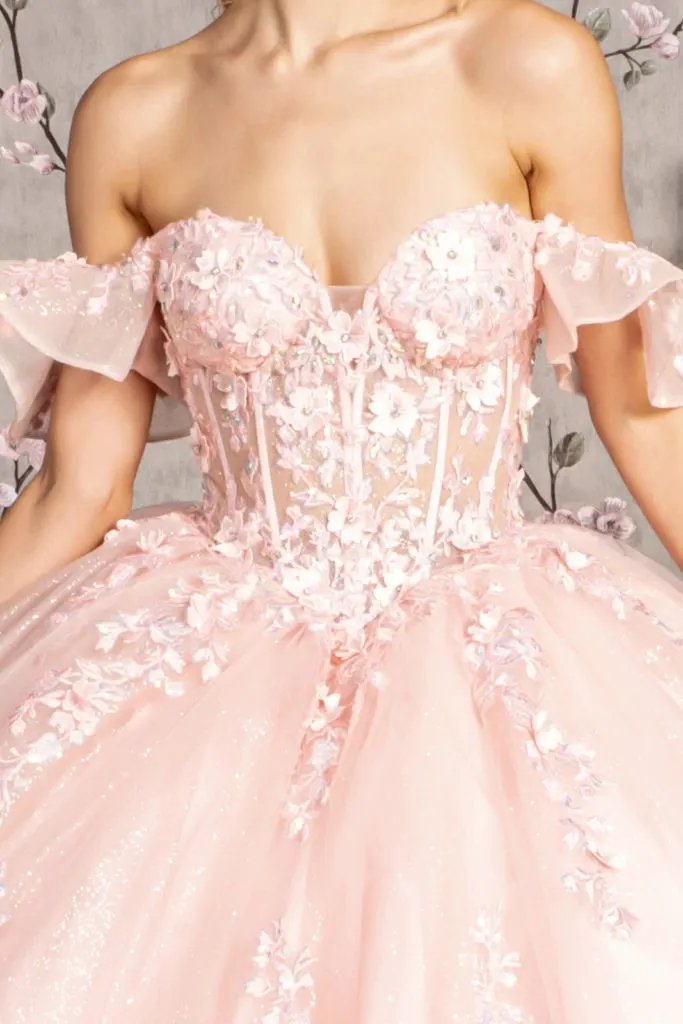 3-D Flower Illusion Sweetheart Sheer Bodice Mesh Ball Gown by Tux-USA