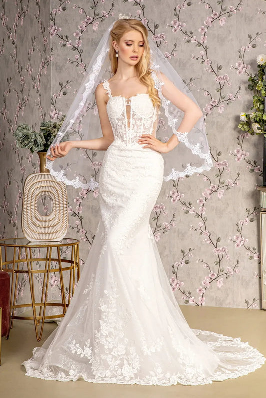 Embroidery Sequin Sheer Bodice Mesh Mermaid Wedding Gown by Tux-USA