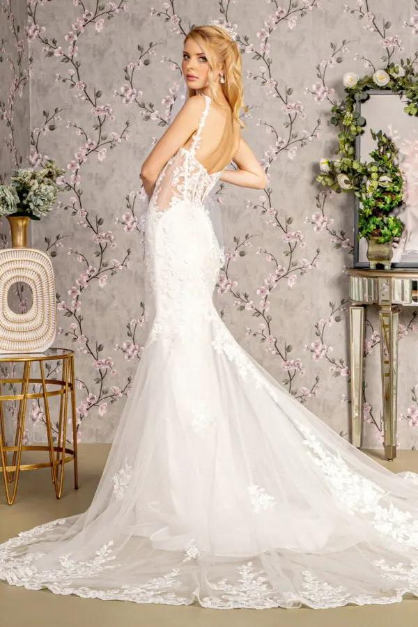 Embroidery Sequin Sheer Bodice Mesh Mermaid Wedding Gown by Tux-USA