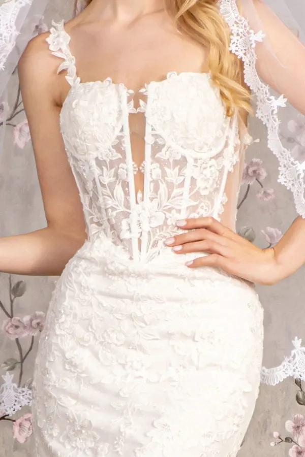 Embroidery Sequin Sheer Bodice Mesh Mermaid Wedding Gown by Tux-USA