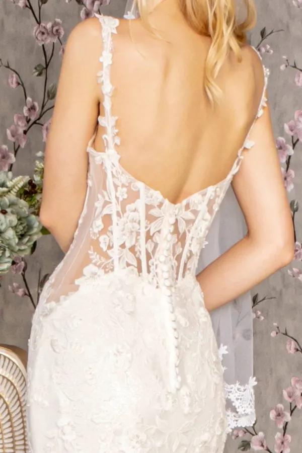 Embroidery Sequin Sheer Bodice Mesh Mermaid Wedding Gown by Tux-USA