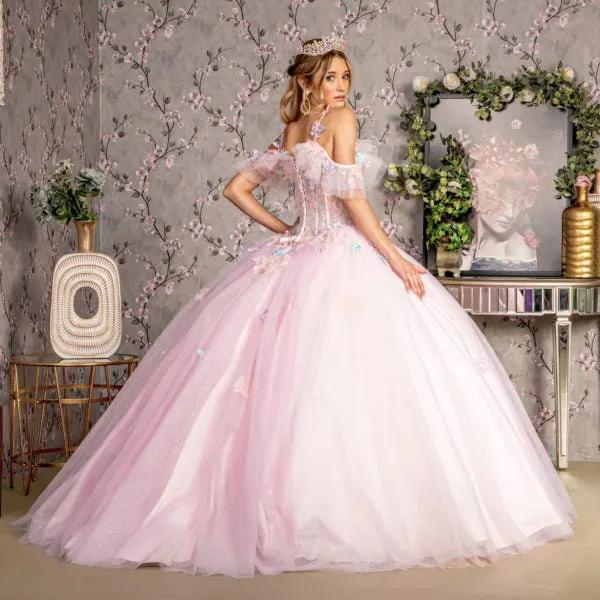 3-D Butterfly Jewel Glitter Ruffled Sweetheart Mesh Ball Gown by Tux-USA