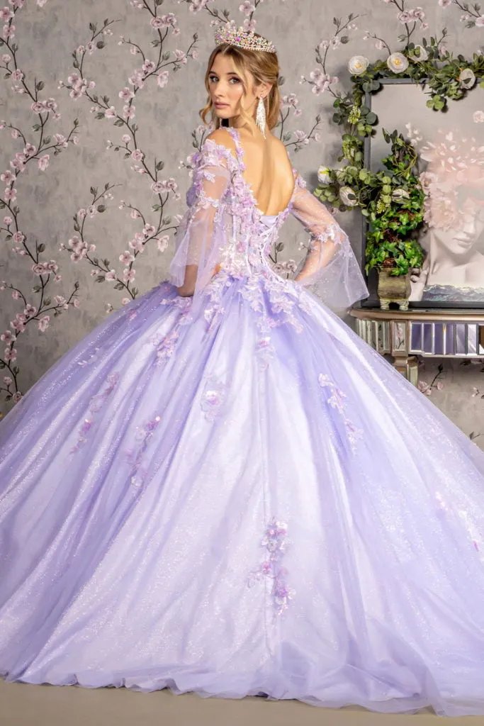 Jewel Glitter Sequin Sweetheart Mesh Ball Gown w/ Long Sleeves by Tux-USA