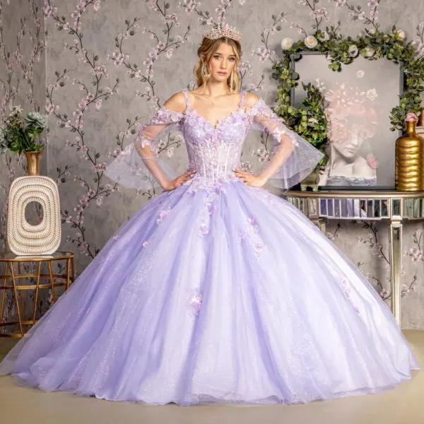 Jewel Glitter Sequin Sweetheart Mesh Ball Gown w/ Long Sleeves by Tux-USA