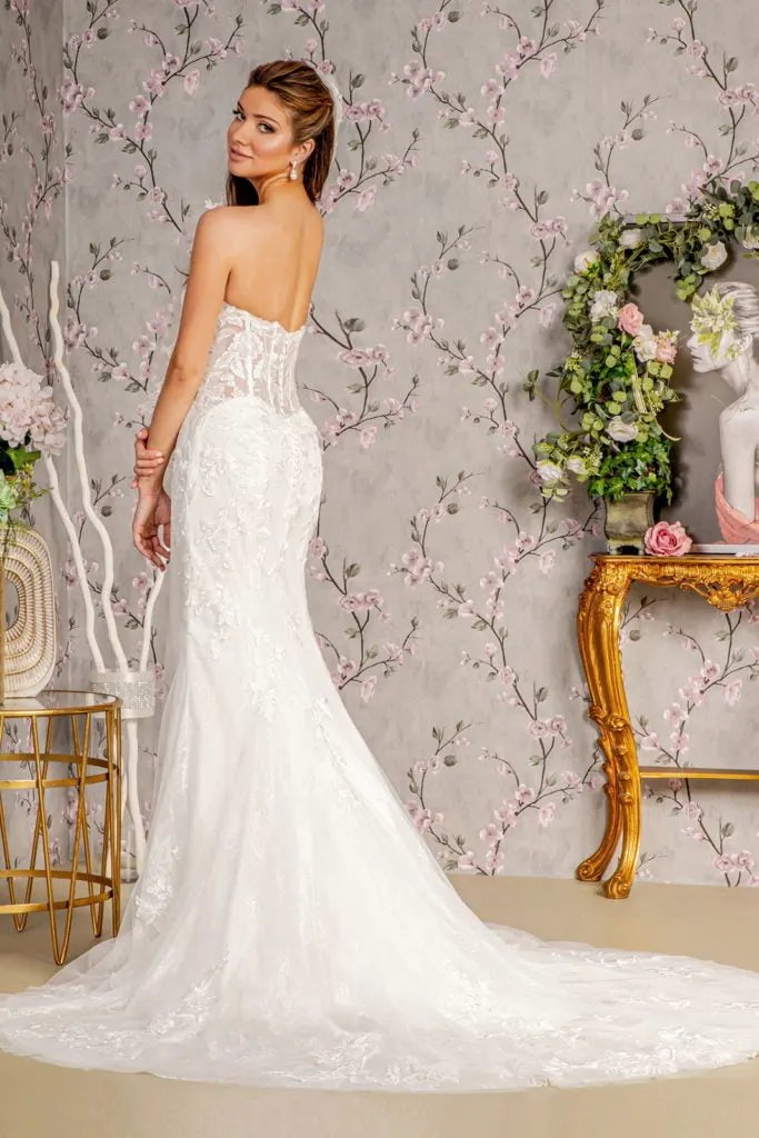 Glitter Off Shoulder Sheer Bodice Mesh Mermaid Wedding Gown by Tux-USA