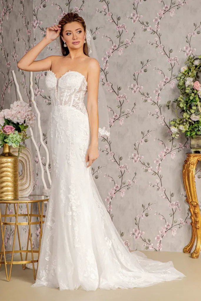 Glitter Off Shoulder Sheer Bodice Mesh Mermaid Wedding Gown by Tux-USA