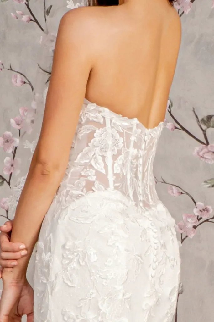Glitter Off Shoulder Sheer Bodice Mesh Mermaid Wedding Gown by Tux-USA
