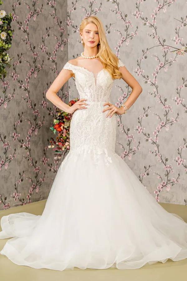 Jewel Embroidery Sheer Bodice Mesh Trumpet Wedding Gown by Tux-USA