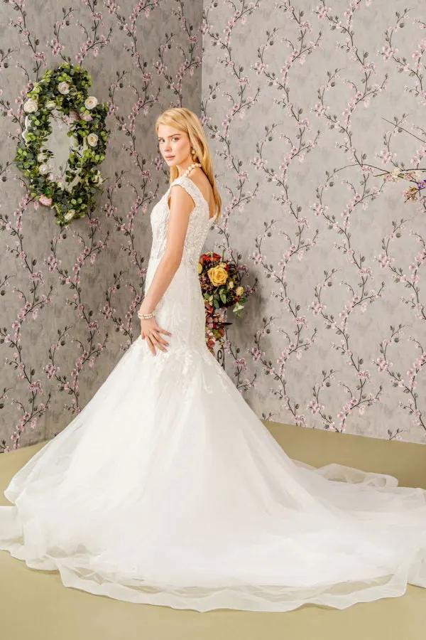 Jewel Embroidery Sheer Bodice Mesh Trumpet Wedding Gown by Tux-USA