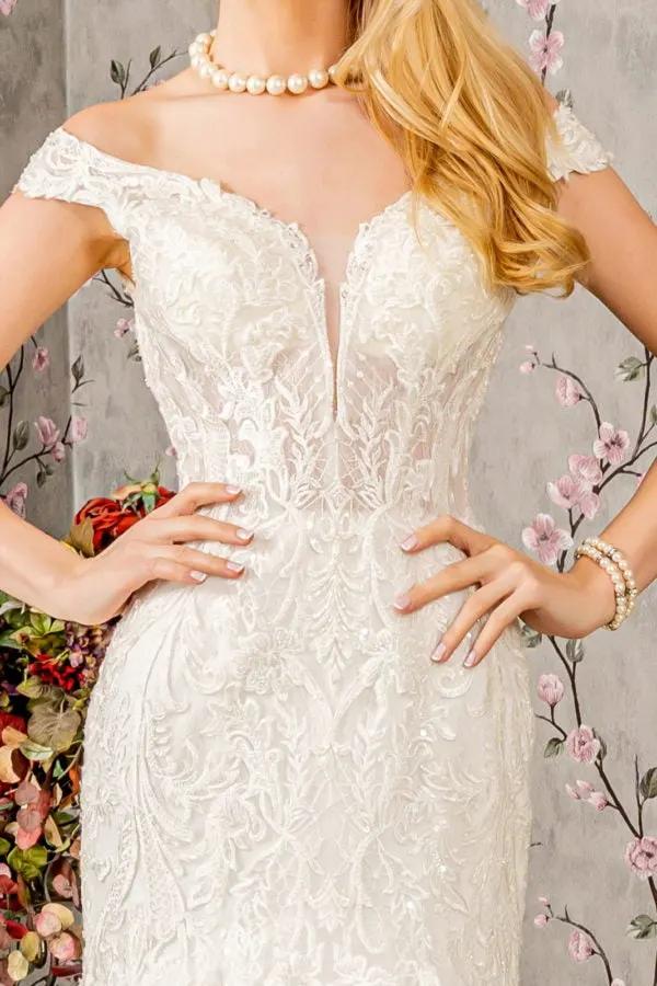 Jewel Embroidery Sheer Bodice Mesh Trumpet Wedding Gown by Tux-USA