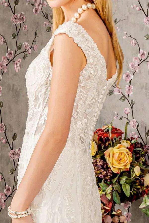 Jewel Embroidery Sheer Bodice Mesh Trumpet Wedding Gown by Tux-USA