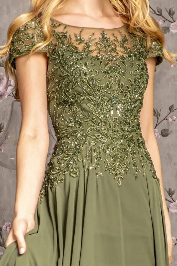 Embroidery Bead Sheer Bodice A-line Chiffon Long Dress by Tux-USA